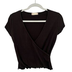 Altar’d State Women’s Wrap Crop Top Black Size Small